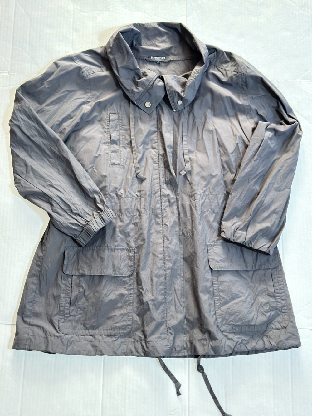Eileen Fisher GrayishCrinkled Fabric Full Zip Jacket Cotton Petite size PL